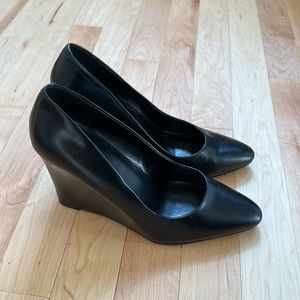 Ralph Lauren Leather Wedge Pumps - Black